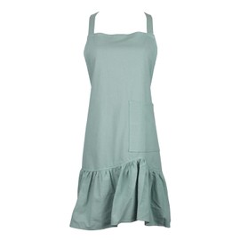 Mijotex 25.6"×27.5" Women Apron With Pocket For Adult Cotton Ruffled Apron For Kitchen Cooking (Green)