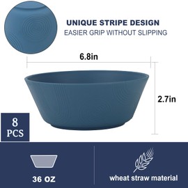 PYRMONT Wheat Straw Bowls 36oz Cereal and Salad Bowl Set of 8 Dishwasher & Microwave Safe Bowls for Kitchen, Plastic Bowls Reusable for Salad, Cereal, Snack, BPA-Free