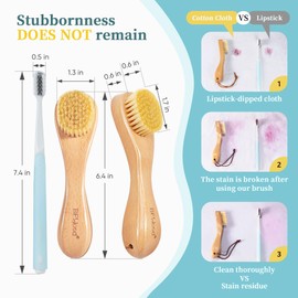 BFWood 2PCS Laundry Stain Brush - Natural Soft Boar Bristles, Removes Tough Stains from Delicate Fabrics Like Knits, Cotton, and Linens, Gentle on Fabrics, No Damage