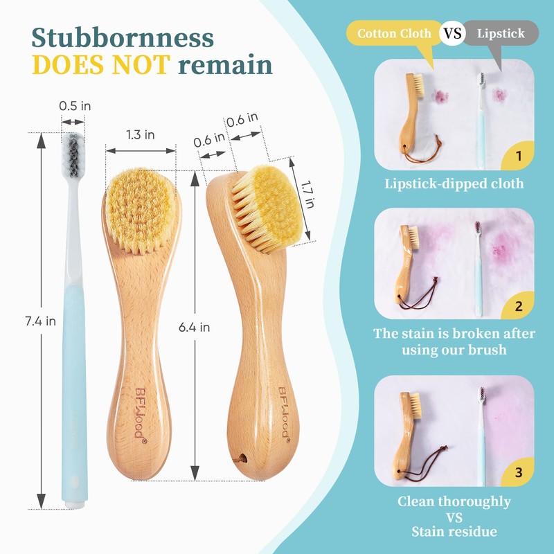 BFWood 2PCS Laundry Stain Brush - Natural Soft Boar Bristles,