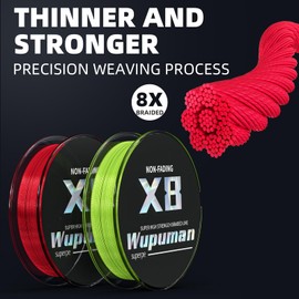 WUPUMAN Braided Fishing Line Non-Fading Super 100% PE Ocean, Lake,Parks, River Fishing Spot(Red&White