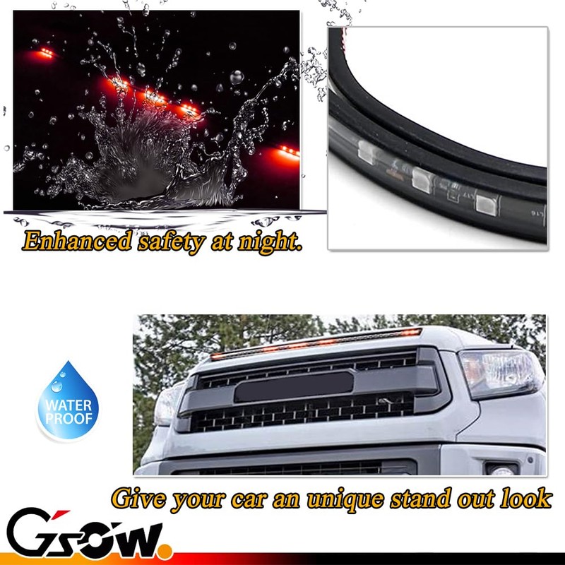 [Enhanced Style & Visibility] 5-Bar Xenon Red 16-LED Hood Bulge
