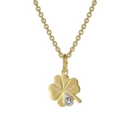 trendor Necklace for girls with clover pendant gold on silver beautiful necklace for girls and boys, loving gift idea for kids, 39026, Sterling Silver Gold, Cubic Zirconia