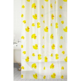 KAV PEVA Kids Yellow Duck Shower Curtain with 12 Hooks Waterproof and Durable 180 x 180 cm - Bright and Cheerful Design for Power Showers Perfect for Children's Bathroom Pack of 2