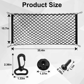 Premium Dual-Layer Nylon Cargo Net-Adjustable Elastic Trunk Storage Net with Hook-Cargo Net for Pickup Truck Bed for SUVs, Cars, and Trucks (35.4x15.7 Inch)