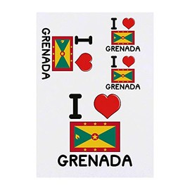 4 x 'I Love Grenada' Temporary Tattoos - Water Resistant, Skin-Safe, Non-Toxic Transfers, Mixed Sizes (TO00047007)