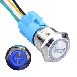 DMWD 1pc 19mm Metal Momentary Push Button Switch 3/4" Mounting Hole 12V-24V Silver Shell 1NO 1NC SPDT with Pre-Wired Socket for Car Truck Boat Modification (Sef-Reset Horn Switch Blue LED)