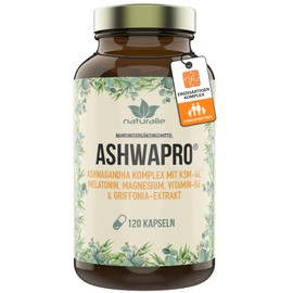 naturalie gesund essen, gesund leben ASHWAPRO? von naturalie? | hochdosierte Ashwagandha Kapseln | 5-fach Komplex | 120 Kapseln im Glas | unabh?ngig laborgeprft | vegan und ohne unn?tige Zus?tze