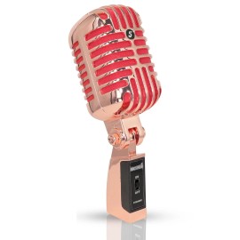 Classic Retro Dynamic Microphone Copper Metal Body XLR Input Universal Stand Compatible Live Performance UseCOLOR: GOLD Color
