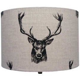 Kushade 8" Fryetts Charcoal Stag Heads Table Lampshade, Fabric, Beige