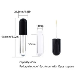 10 Pieces Round Lip Gloss Tubes with Wand, 4.5ml Mini Lip Gloss Containers Empty, Lipgloss Wand Tubes with Rubber Stoppers for Women Cosmetics DIY (Black)