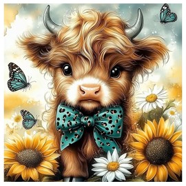 Cow Diamond Painting Kits for Adults - Diamond Art for Adult Highland Cow, Gem Painting Crafts Kits Gift, DIY 5D Gem Art Perfect for Home Wall Decor Gifts (14x14 inch)