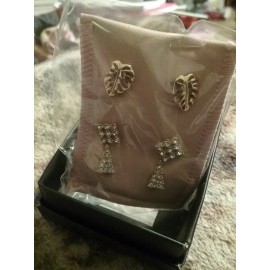 AVON Totally Chic Stud Earring Trio -Goldtone Studs Leafs/Squares/