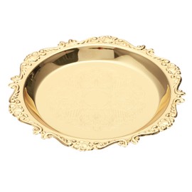 PATIKIL Vintage Trinket Dish Tray Holder, Round Metal Mini Storage Tray Dish Plate Fruit Trays Retro Carved Floral Cosmetics Organizer for Home Decor, Gold Tone