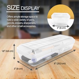 BAZIC Plastic Pencil Case 8" Storage Box, Clear Color, Hard Pencil Case, Translucent Organizer for Classroom School Supplies, 1-Pack