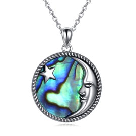 VENACOLY Moon Star Necklace 925 Sterling Silver Crescent Star Pendant Crescent Abalone Shell Jewelry Gift for Women girls