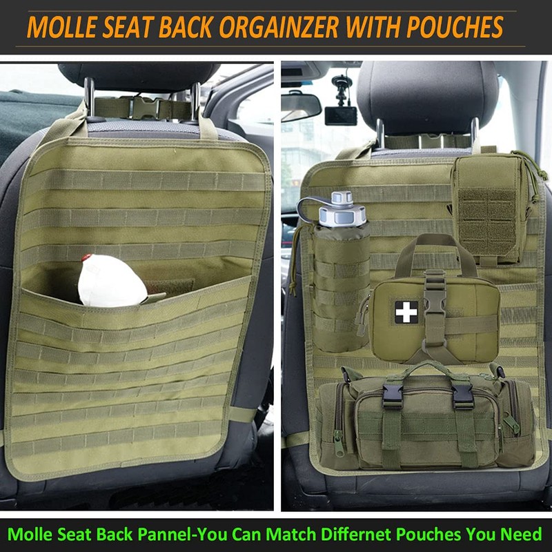 Molle Seat Back Organizer, Tactical Car Seat Organizer with Pouches,