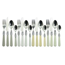 The Original Brink House Baroque Bone Mix & Match Stainless Steel Cutlery Set with Assorted Handles / 16 pieces with Metal Stand/Lifestyle utensils set for home, first apartment, dorm, fine dining