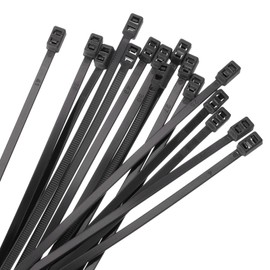 MECCANIXITY Cable Zip Ties 8"x0.2", 100 Pcs Double Self-Locking Head Wire Ties for Cord Management Indoor Outdoor, Tensile Strength 55 Lbs, Black