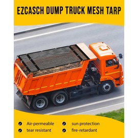 Ezcasch Dump Truck Mesh Tarp 6'x14' Vinyl Coated Dump Trailer Tarp 18oz Dump Truck Tarp Truck Bed Tarp Two Pockets with 3'' and 5'' Widths and Grommets Double-Stitched Edges for Truck Transport