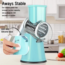 Dreamhigh® Cheese Grater with Crank, Vegetable Cutter with 3 Stainless Steel Interchangeable Drum Blades, Manual Drum Grater, Vegetable Slicer, Strong Suction Effect, Ideal for Cucumbers, Cheese and