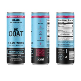 BeGOAT ZERO SUGAR Blue Raspberry CLEAN Energy Drink | 200 Mg Caffeine, 0 Calories, Non GMO, 6 Ingredients, Antioxidants, Vegan, Gluten-Free 12 FL OZ (Pack of 12)