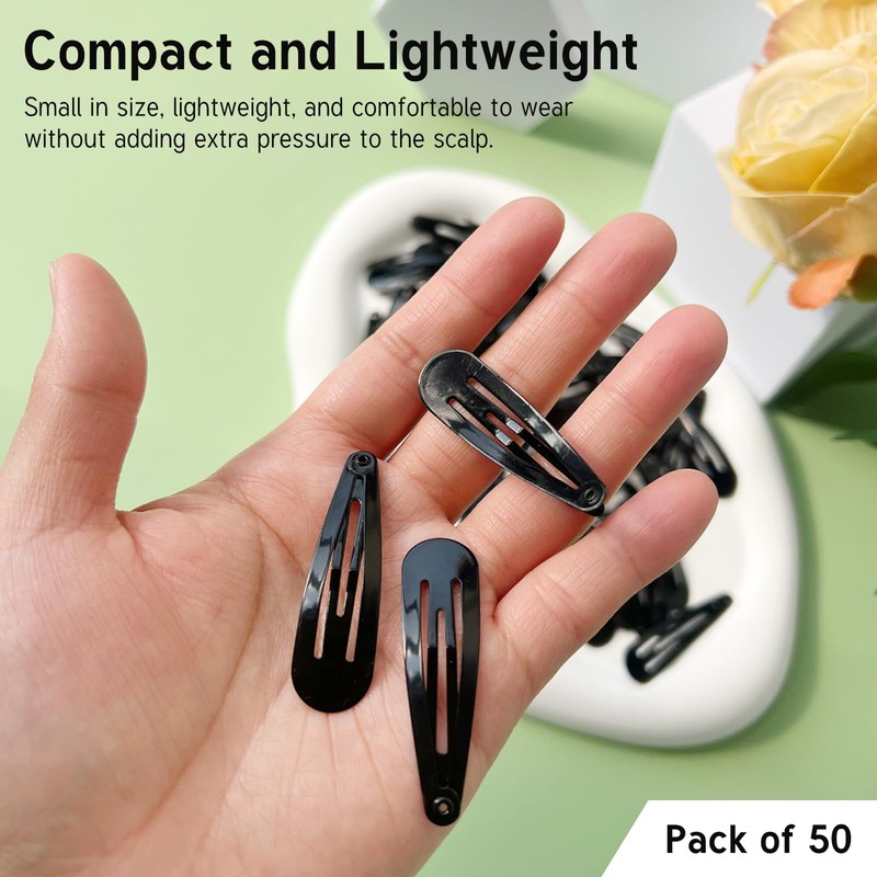 50 Pack Black Metal Snap Hair Clips for Women –