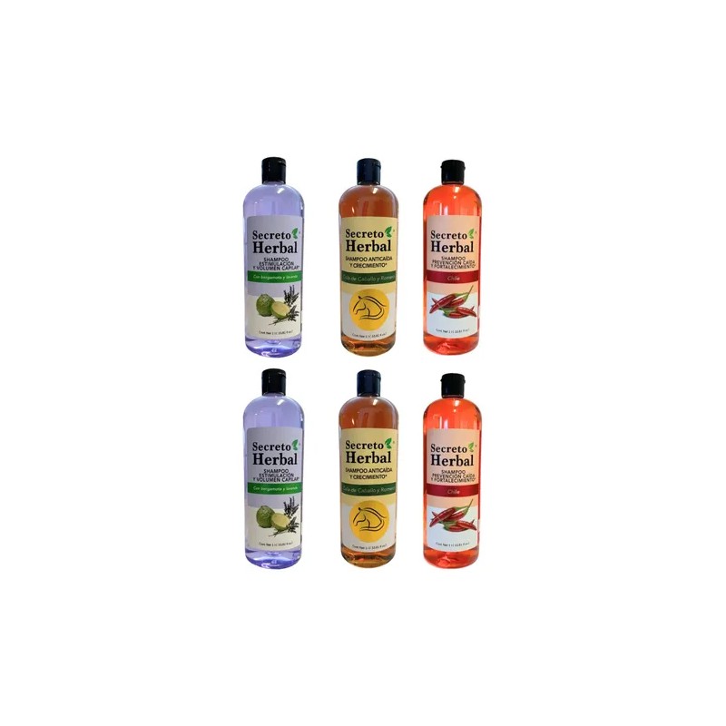 Caja 6pz Surtida Shampoo Secreto Herbal Romero Chile Bergamota