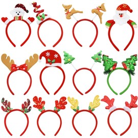 DINESIL 12 PCS Christmas Headbands, Christmas Head Boppers Head Hat Toppers Xmas Tree Snowman Headbands for Christmas Holiday Party Favors, Photo Prop Booth Accessories