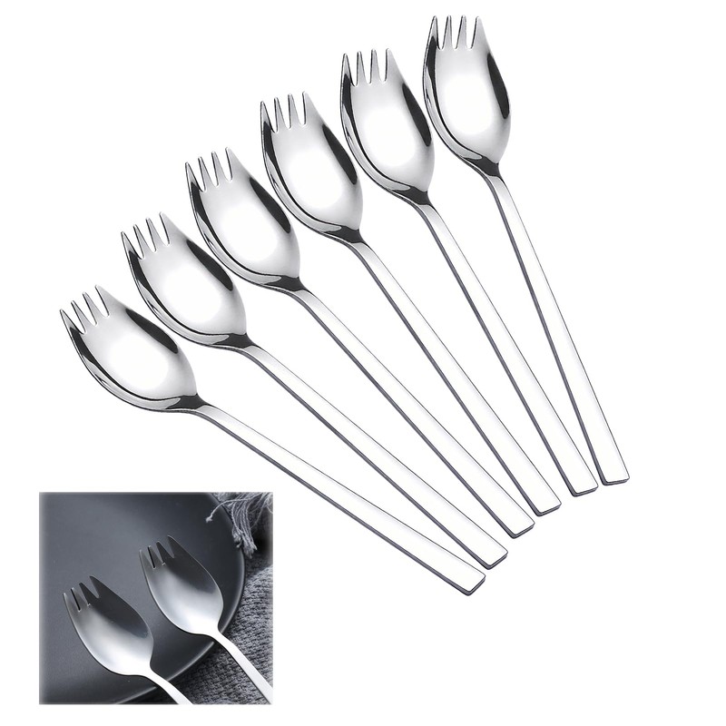 Pack of 6 Stainless Steel Spork Spork, Long Salad Spoon,
