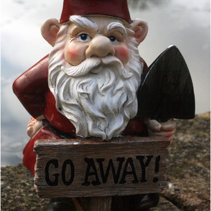 Grumps Traditional Garden Gnome with Red Hat Holding Sign Saying