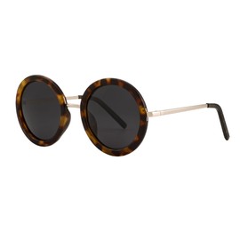 JOOX Round Circle Sunglasses Women's Polarised UV400 Protection Retro Metal Glasses Large Tortoise, Brown / Grey