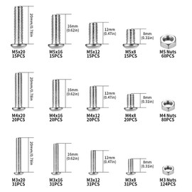 528 Pcs M3 M4 M5 Bolts and Nuts Set, Nuts and Bolts Set, Hex Socket Button Head Cap Screws Bolts and Nuts Set, Assorted Round Head Machine Screws, Stainless Steel Hex Socket Head Cap Bolts Nuts Set