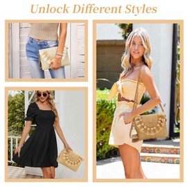 WEIMZC Small Straw Purse for Women Summer Clutch Purses Beach Woven Envelope Bag Raffia Shoulder,Straw Crossbody Bag boho(Bobbles Beige)