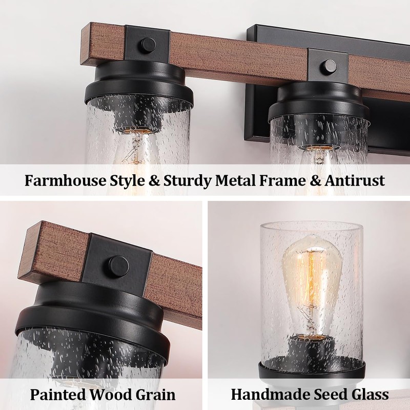 3-Light Farmhouse Vanity Light, Rustic Bathroom Light Fixtures Over Mirror