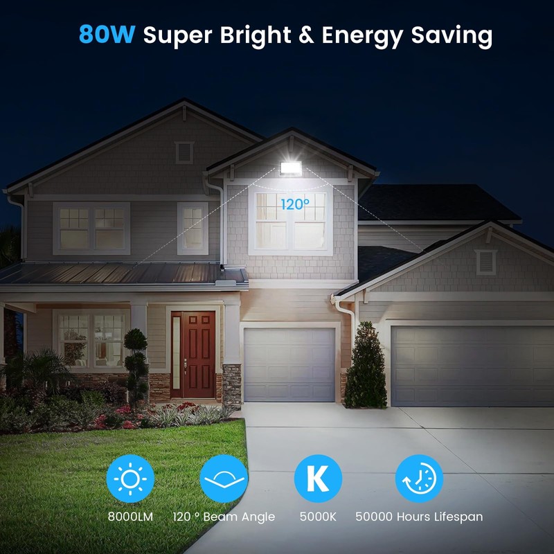 Aovpex 80W Flood Lights Outdoor, 8000lm Bright LED Work Light,