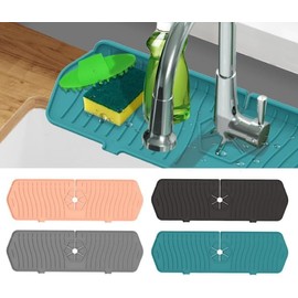 Silicone Faucet Mat Drip Catcher, Silicone Dish Soap Sponge Holder for Sink, Gray