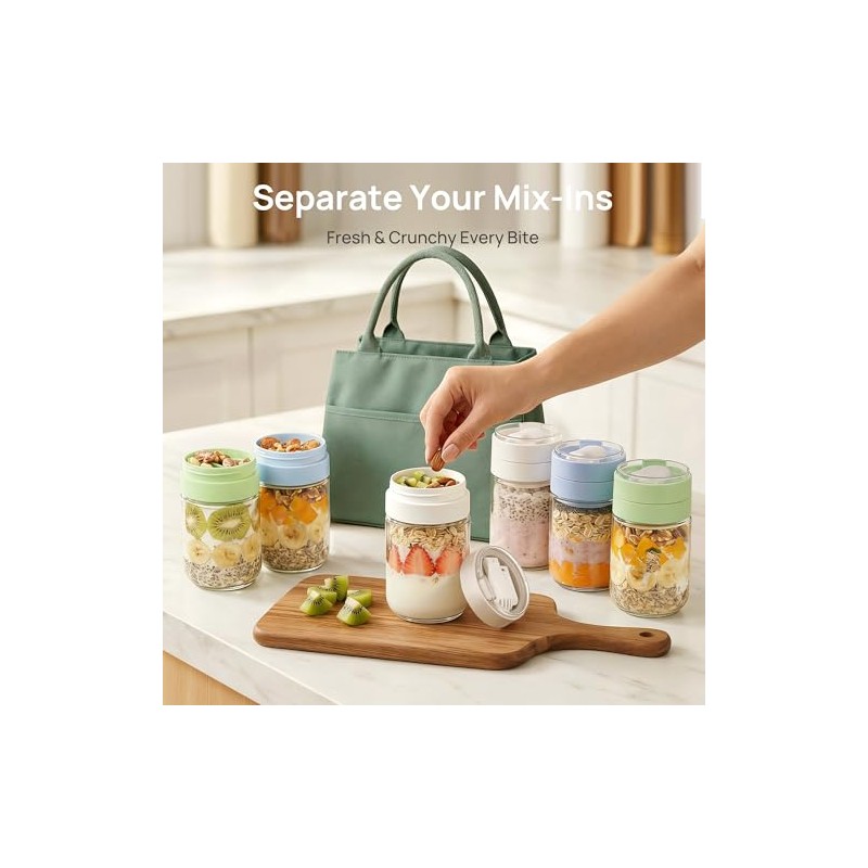 Vtopmart 6-Pack Glass Overnight Oats Container with Spoon