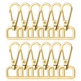 DITK-U Pack of 12 Golden Key Rings D Rings Swivel Lobster Hook Rotating Alloy Carabiner Hooks for Production of Handmade Bags Backpacks Crafts Used