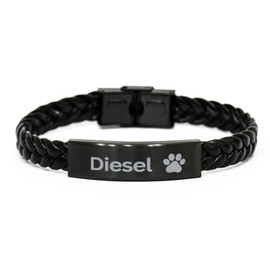 DARIN GIFT Diesel Paw Print Name Braided Leather Bracelet - Loss of Pet Remembrance ID Plate Bracelet Dog Cat Pet Paw Pet Lover Memorial Gifts For Men Women, Engraved Adjustable