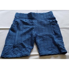 HIGH Womens High Waist Blue Scrunch Yoga Shorts Size Small