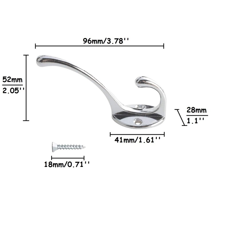 Beilala 10 Pack Chrome Double Coat Hooks for Wall Door
