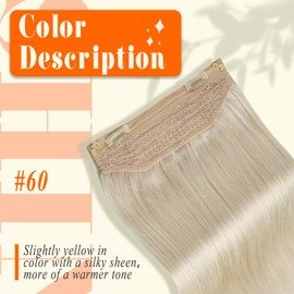Fshine Invisible Wire Human Hair Extension Platinum Blonde Color 60 Wire Hidden Hair Extensions Real Human Hair 14 Inch One Piece Clip in Extensions Soft Hair for Women 70G