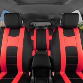 BDK carXS Forza Red Car Seat Covers Full Set, Two-Tone Front Seat Covers with Matching Back Seat Cover for Cars, PolyCloth Protectors with Split Bench Design, Automotive Interior Covers