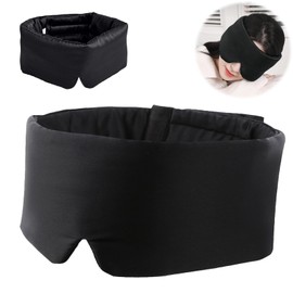 LUPATDY 100% Mulberry Silk Sleeping Mask with Adjustable Headband, Large Sleeping Mask for Men and Women, Silk Sleep Mask, Eye Mask for Night Sleep, Nap and Travel (Black)