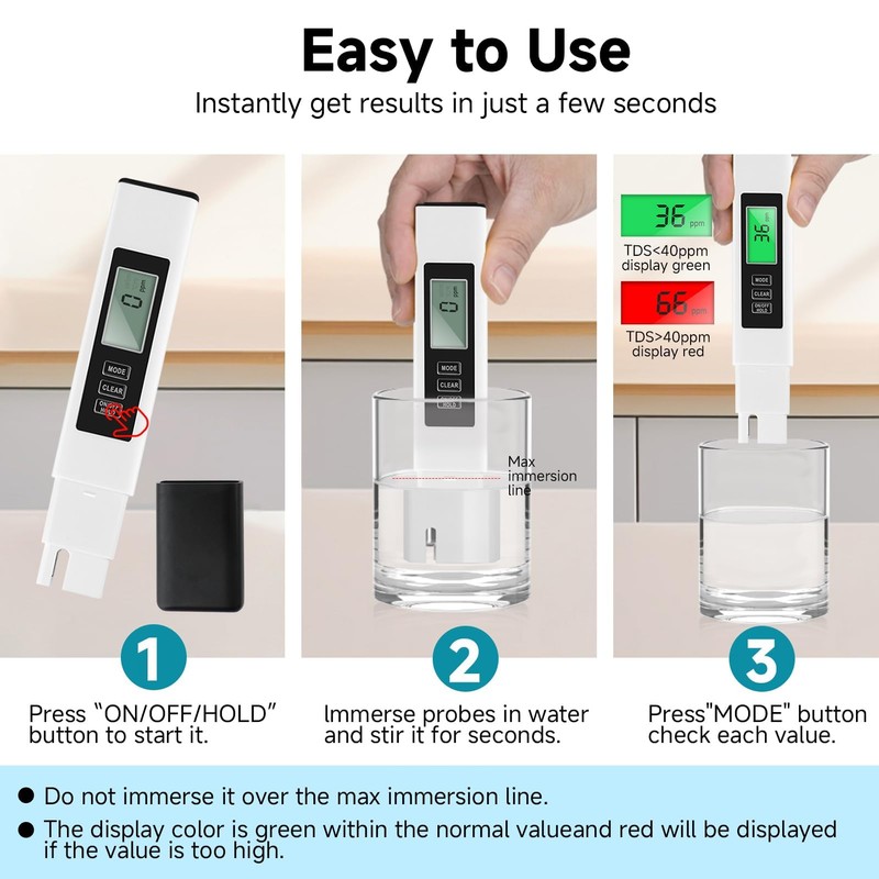 kclkda 4 in 1 TDS Meter Digital Water Tester, Water