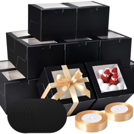 KPOSIYA KPOSIYA 40pcs 6x6x5 inch Mini Cake Boxes with Cake Boards (20 Boxes & 20 Boards), 6 inch Small Cake Boxes with LidsCajas de mini pastel Bakery Boxes with Window for Christmas Thanksgiving
