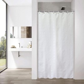 YISURE Narrow Shower Curtain 90cm Wide, White Textured Shower Curtain for Bathroom Tub, Waterproof Fabric Shower Curtain with Plastic Hooks 35" W x71 L /90x180cm
