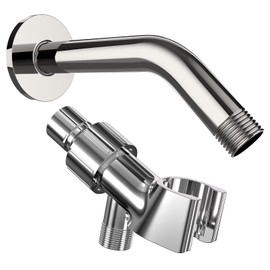 Shower Head Connector Adapter: Adjustable Handheld Showerhead Holder & 6 Inch Extension Pipe Arm - Brass Ball Joint, 360° Rotation, Universal Mount Bracket (Chrome)