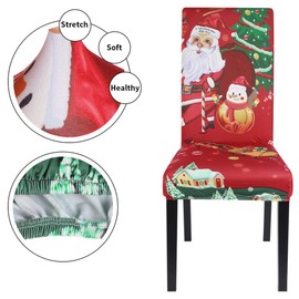SearchI 4/6 Pieces Christmas Chair Covers Stretch Christmas Chair Cover Universal Festive Chair Cover Modern Xmas Chair Cover Dining Room Parties Banquet Protector (Father Christmas, 4 Pieces)